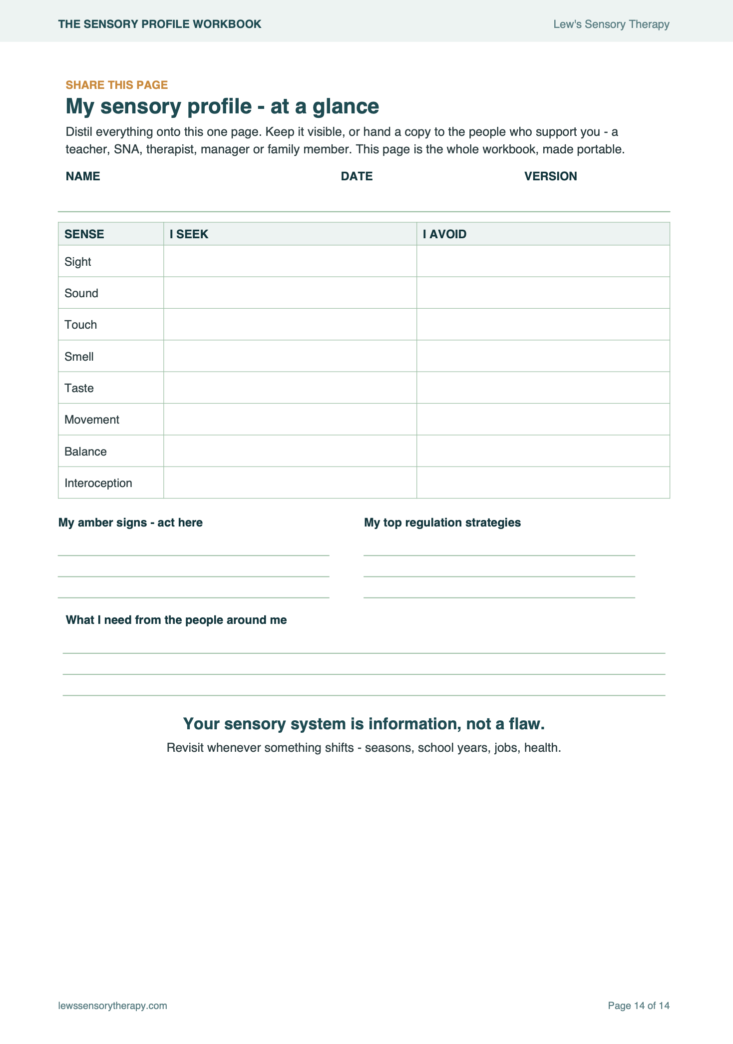 The Sensory Profile Workbook